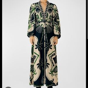 FARM Rio Mystic Scarf Maxi Dress- Green, Black, Off white.